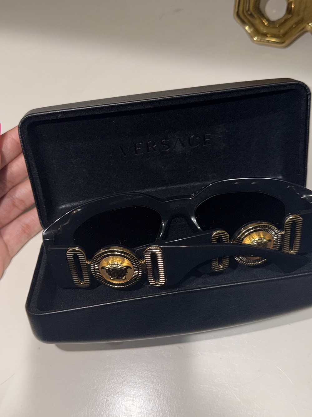 Versace women's Black Sunglasses with Gold Medallion Detail